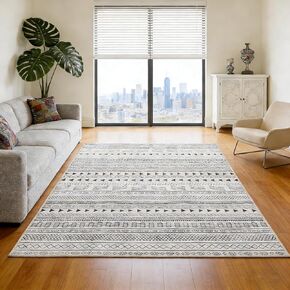 Simple Deluxe 5x7 Area Rugs for Living Room, Vintage Washable Non-Slip Rug for Bedroom Dining Room Nursery Kitchen, Durable & Easy to Clean, Perfect for Homes with Cats & Dogs, Beige Brown in Saudi Arabia