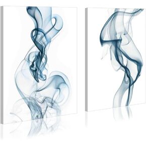 لوحات فنية تجريدية على القماش - قطعتان من لوحات فنية جدارية تجريدية باللون الأزرق الدخاني لغرفة المعيشة وغرفة النوم والمكتب in Kuwait