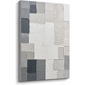 JUHOME مجردة فسيفساء قماش جدار الفن، 24x36 بوصة عمودي رسمت باليد لوحة زيتية حديثة في نغمات محايدة، عمل فني محكم لغرفة المعيشة غرفة نوم مكتب الديكور in Kuwait