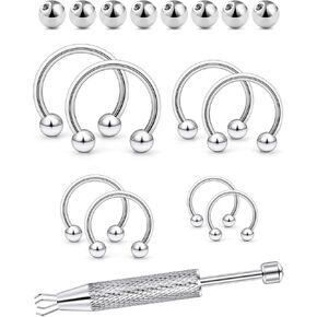 16G 316L Surgical Steel Horseshoe Septum Rings, 6/8/10/12 External Thread with Balls & Tool (17PCS) Nose Cartilage Lip Jewelry in Kuwait