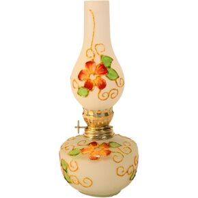 Hand Blown Glass, Hand Painted Orange Flowers Opaque Finish Oil Lamp 8.5" Tall, Great Christmas Gift, Centerpiece, Wedding Gift (Orange Flowers) in Saudi Arabia