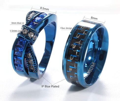 His and Her Rings Couple Rings Blue Cz Womens Wedding Ring Titanium Steel Man Wedding Bands in Saudi Arabia