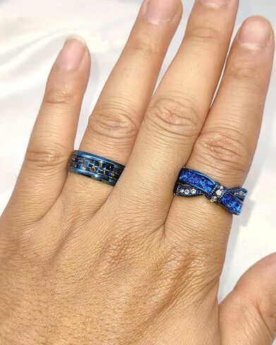 His and Her Rings Couple Rings Blue Cz Womens Wedding Ring Titanium Steel Man Wedding Bands in Saudi Arabia