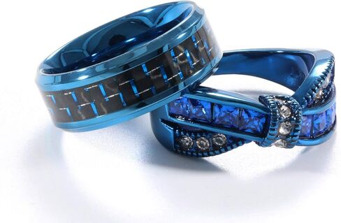 His and Her Rings Couple Rings Blue Cz Womens Wedding Ring Titanium Steel Man Wedding Bands in Saudi Arabia