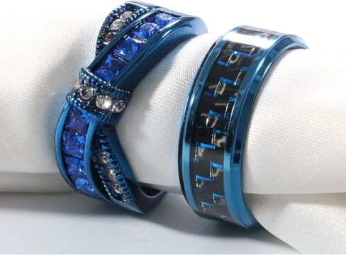 His and Her Rings Couple Rings Blue Cz Womens Wedding Ring Titanium Steel Man Wedding Bands in Saudi Arabia