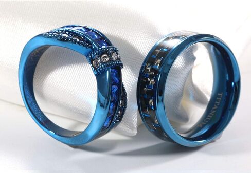 His and Her Rings Couple Rings Blue Cz Womens Wedding Ring Titanium Steel Man Wedding Bands in Saudi Arabia