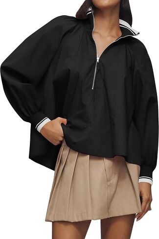 بلوزات نسائية بنصف سحاب وأكمام طويلة قمصان هينلي أنيقة كاجوال وياقة متباينة وفضفاضة مناسبة وقمصان تونيك متأرجحة in Kuwait