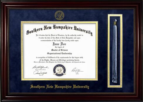 Southern New Hampshire University SNHU Diploma Frame with Tassel Holder – Officially Licensed - Cherry Finish Wood with Bead Frame and Navy Suede and Gold Mats in Kuwait