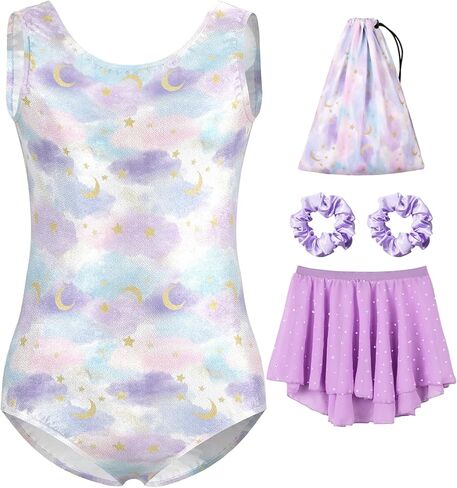 MOLLDAN Girls Gymnastics Leotards Tumbling Outfits Ballet Dance Dress with Removable Skirt Storage Bag in Saudi Arabia