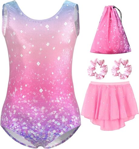 MOLLDAN Girls Gymnastics Leotards Tumbling Outfits Ballet Dance Dress with Removable Skirt Storage Bag in Saudi Arabia