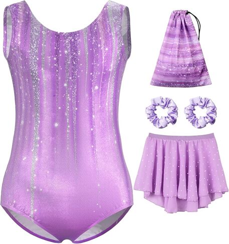 MOLLDAN Girls Gymnastics Leotards Tumbling Outfits Ballet Dance Dress with Removable Skirt Storage Bag in Saudi Arabia