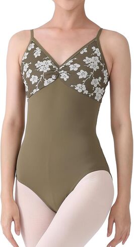 Dance Elite - Ginevra - Olive Floral printed Camisole Leotard for Women Dance in Saudi Arabia