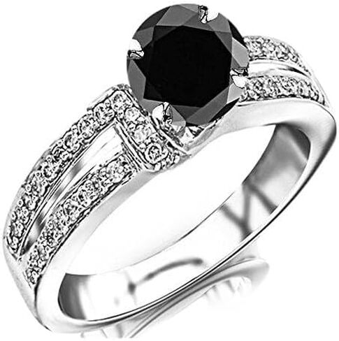 0.85 قيراط t.w 14K الذهب الأبيض التواء سبليت شانك خاتم الخطوبة الماس المعاصر مع 0.5 قيراط جولة قطع الماس الأسود جودة الإرث in Kuwait