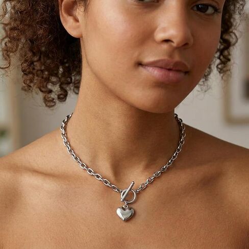 قلادات JAYUMO ذهبية وفضية على شكل قلب مكتنزة للنساء قلادة من الفولاذ المقاوم للصدأ in Kuwait