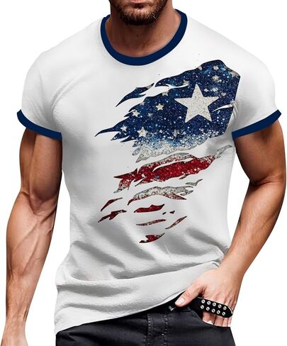 WENKOMG1 Men's Independence Day Shirt Short Sleeve USA Flag Print Athletic Workout Jersey Tshirt, M-3XL in Kuwait