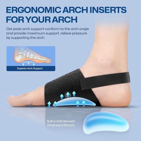 دعامات دعم القوس لتخفيف التهاب اللفافة الأخمصية، أشرطة ضغط لدعم القوس قابلة للتعديل، أكمام دعم تقويم العظام مع وسادات جل للأقدام المسطحة والأقواس الساقطة والمرتفعة، ودعم آلام القدم in Kuwait