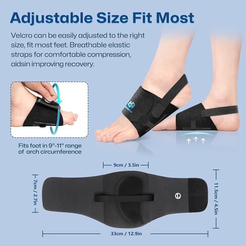 دعامات دعم القوس لتخفيف التهاب اللفافة الأخمصية، أشرطة ضغط لدعم القوس قابلة للتعديل، أكمام دعم تقويم العظام مع وسادات جل للأقدام المسطحة والأقواس الساقطة والمرتفعة، ودعم آلام القدم in Kuwait