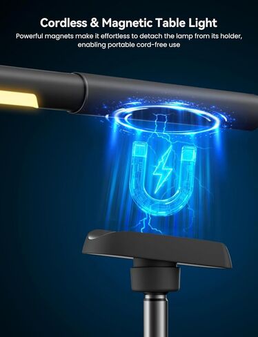 مصباح مكتب لاسلكي، ضوء عمل LED مغناطيسي، مصباح يعمل ببطارية قابلة لإعادة الشحن، سطوع خافت و3 أوضاع ألوان، إضاءة طاولة لاسلكية للقراءة، السرير، مصباح يدوي مع ضوء إشارة للتخييم in Kuwait