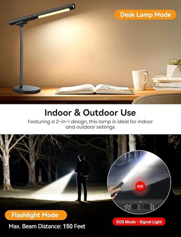 مصباح مكتب لاسلكي، ضوء عمل LED مغناطيسي، مصباح يعمل ببطارية قابلة لإعادة الشحن، سطوع خافت و3 أوضاع ألوان، إضاءة طاولة لاسلكية للقراءة، السرير، مصباح يدوي مع ضوء إشارة للتخييم in Kuwait