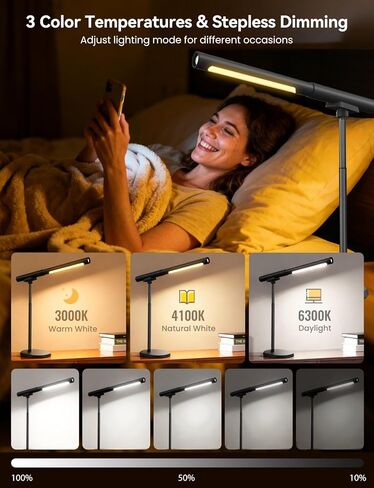 مصباح مكتب لاسلكي، ضوء عمل LED مغناطيسي، مصباح يعمل ببطارية قابلة لإعادة الشحن، سطوع خافت و3 أوضاع ألوان، إضاءة طاولة لاسلكية للقراءة، السرير، مصباح يدوي مع ضوء إشارة للتخييم in Kuwait