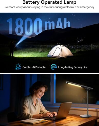 مصباح مكتب لاسلكي، ضوء عمل LED مغناطيسي، مصباح يعمل ببطارية قابلة لإعادة الشحن، سطوع خافت و3 أوضاع ألوان، إضاءة طاولة لاسلكية للقراءة، السرير، مصباح يدوي مع ضوء إشارة للتخييم in Kuwait