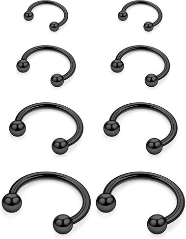 12G 14G 16G 18G 20G Horseshoe Septum Nose Ring Piercing Jewelry Surgical Steel Circular Barbell Daith Rook Earring Smiley Snake Bite Lip Ring Piercing Jewelry for Women Silver Black Gold in Kuwait