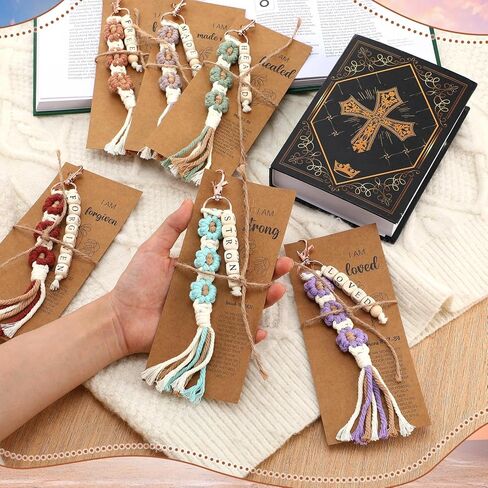 Gerrii 12 مجموعة سلاسل المفاتيح المسيحية هدايا للنساء فتاة الفصول الدراسية جائزة الإشارات المرجعية المسيحية مع آيات الكتاب المقدس الملهمة Macrame شرابة المفاتيح الكتاب المقدس آية هدية للعودة إلى المدرسة (مشرق) in Saudi Arabia