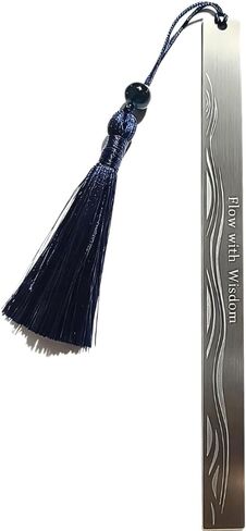 Stainless Steel Bookmark for Men - Flow with Wisdom Gift for Dad Husband and Book Lovers | Laser Engraved Metal Page Holder with Blue Tassel 5.9 Inches in Saudi Arabia