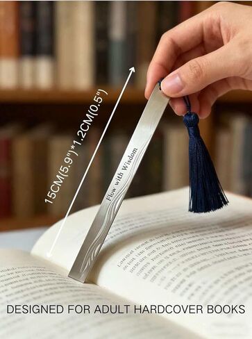 Stainless Steel Bookmark for Men - Flow with Wisdom Gift for Dad Husband and Book Lovers | Laser Engraved Metal Page Holder with Blue Tassel 5.9 Inches in Saudi Arabia