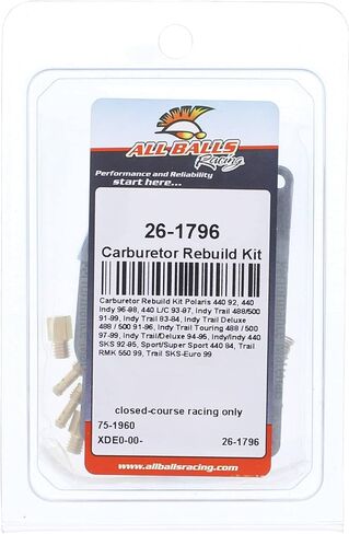 All Balls Racing Carburetor Rebuild Kit 26-1796 Compatible With/Replacement For Polaris Indy Trail Deluxe 488/500 1991-1996, Indy Trail 488/500 1991-1992, 1994-1995, 1997, 1999, 440 Indy 1996-1998 in Saudi Arabia