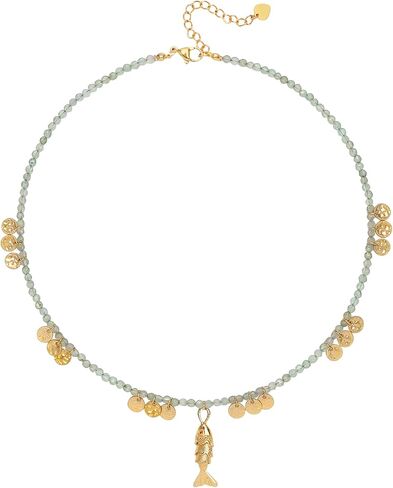 Boho Fish Beaded Necklace for Women, Natural Stone Bead Chain 18K Gold Handmade Sardine Pendant Choker Charm Beach Hawaiian Dainty Necklaces Summer Ocean Minimalist Jewelry Gift in Saudi Arabia