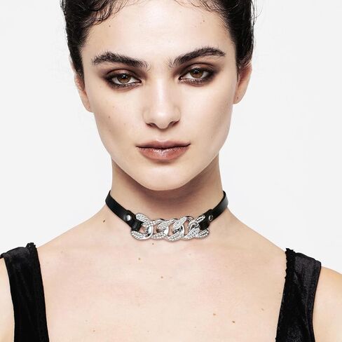 Cuban Chain PU Leather Collar For Women Street Style Fashion Decoration Accessories in Saudi Arabia