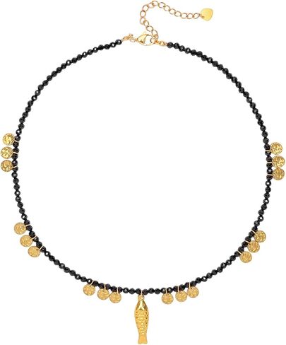 Boho Fish Beaded Necklace for Women, Natural Stone Bead Chain 18K Gold Handmade Sardine Pendant Choker Charm Beach Hawaiian Dainty Necklaces Summer Ocean Minimalist Jewelry Gift in Saudi Arabia