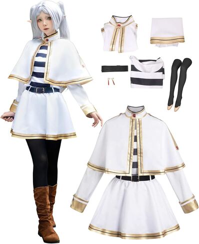 الساحرة تأثيري حلي المرأة قزم قميص تنورة فستان أبيض كيب الجوارب اكسسوارات أنيمي الزي الكبار in Kuwait