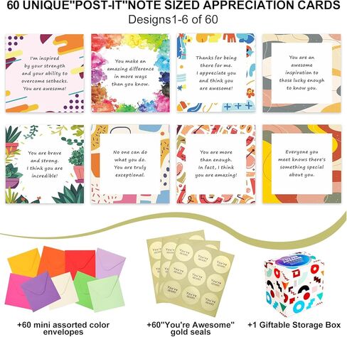 Affirmation Cards With Envelopes 3.5x3.5 Inch. You Are Awesome Seals for Appreciation, Encouragement, Gratitude, Positive Motivational Inspirational Thoughtful Gifts Cards. Post-it Note Size in Kuwait