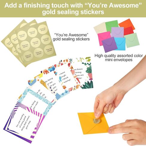 Affirmation Cards With Envelopes 3.5x3.5 Inch. You Are Awesome Seals for Appreciation, Encouragement, Gratitude, Positive Motivational Inspirational Thoughtful Gifts Cards. Post-it Note Size in Kuwait