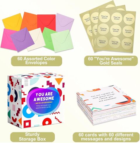 Affirmation Cards With Envelopes 3.5x3.5 Inch. You Are Awesome Seals for Appreciation, Encouragement, Gratitude, Positive Motivational Inspirational Thoughtful Gifts Cards. Post-it Note Size in Kuwait