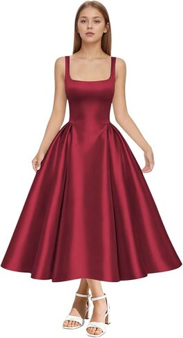 SanLIJIAN Satin Junior Bridesmaid Dresses Square Neck Girl Wedding Guest Dress Elegant Midi Formal Evening Gowns in Saudi Arabia