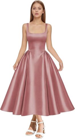 SanLIJIAN Satin Junior Bridesmaid Dresses Square Neck Girl Wedding Guest Dress Elegant Midi Formal Evening Gowns in Saudi Arabia