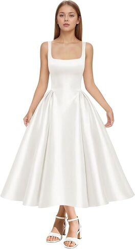 SanLIJIAN Satin Junior Bridesmaid Dresses Square Neck Girl Wedding Guest Dress Elegant Midi Formal Evening Gowns in Saudi Arabia