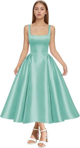 SanLIJIAN Satin Junior Bridesmaid Dresses Square Neck Girl Wedding Guest Dress Elegant Midi Formal Evening Gowns in Saudi Arabia