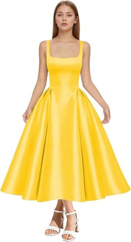 SanLIJIAN Satin Junior Bridesmaid Dresses Square Neck Girl Wedding Guest Dress Elegant Midi Formal Evening Gowns in Saudi Arabia