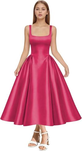 SanLIJIAN Satin Junior Bridesmaid Dresses Square Neck Girl Wedding Guest Dress Elegant Midi Formal Evening Gowns in Saudi Arabia