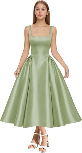 SanLIJIAN Satin Junior Bridesmaid Dresses Square Neck Girl Wedding Guest Dress Elegant Midi Formal Evening Gowns in Saudi Arabia