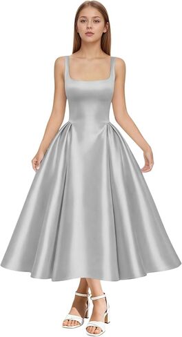 SanLIJIAN Satin Junior Bridesmaid Dresses Square Neck Girl Wedding Guest Dress Elegant Midi Formal Evening Gowns in Saudi Arabia