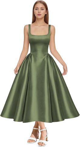 SanLIJIAN Satin Junior Bridesmaid Dresses Square Neck Girl Wedding Guest Dress Elegant Midi Formal Evening Gowns in Saudi Arabia