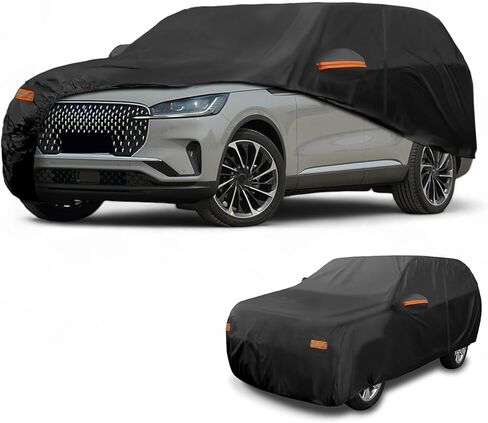 غطاء سيارة مقاوم للماء في جميع الأحوال الجوية للحماية من المطر والشمس غطاء خارجي كامل لسيارة Lincoln Aviator 190T-PU أسود مع سحابات الجانب الأيسر in Saudi Arabia