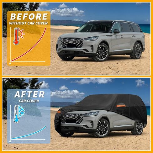 غطاء سيارة مقاوم للماء في جميع الأحوال الجوية للحماية من المطر والشمس غطاء خارجي كامل لسيارة Lincoln Aviator 190T-PU أسود مع سحابات الجانب الأيسر in Saudi Arabia