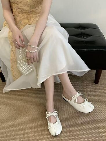 ZQW Ballet Flats for Women Tabi Shoes Bow Mary Jane Strap Mules Split Toe Fashion Slides for Everyday Wear Comfortable in Saudi Arabia