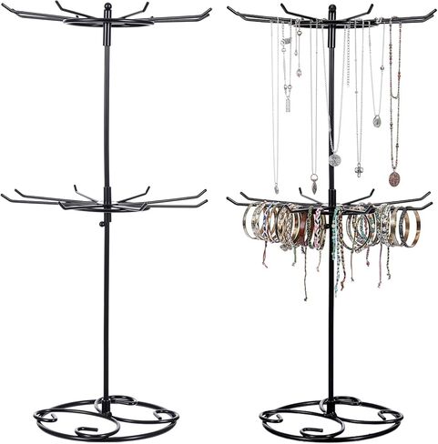 2 Pcs Jewelry Stand Organizer, 2 Tier Rotating Rack Metal Necklace Organizer Black Jewelrys Keychain Display for Vendors Jewelry Earring Bracelet Display Supplies in Saudi Arabia